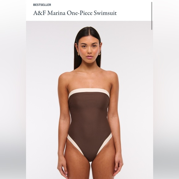 Abercrombie & Fitch Brown and Cream One-Piece Swimsuit - Picture 1 of 9